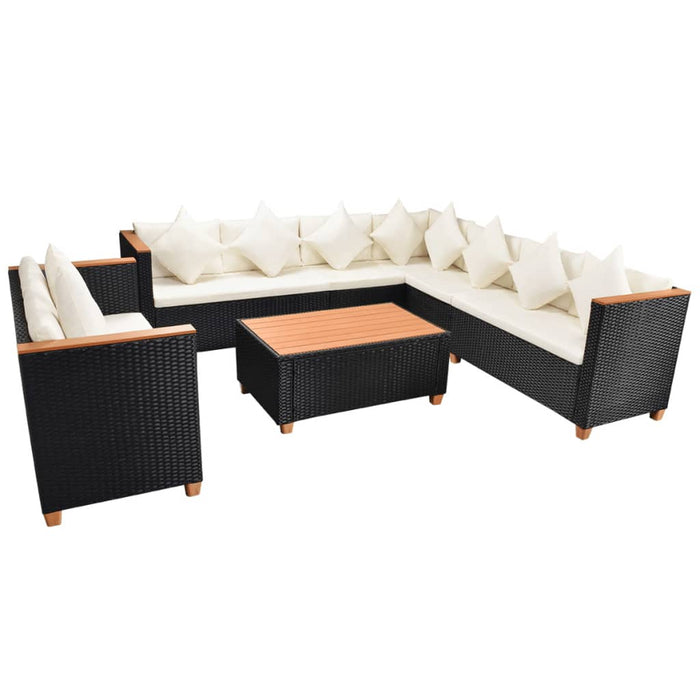 6-tlg. Garten-Lounge-Set mit Auflagen Poly Rattan Schwarz