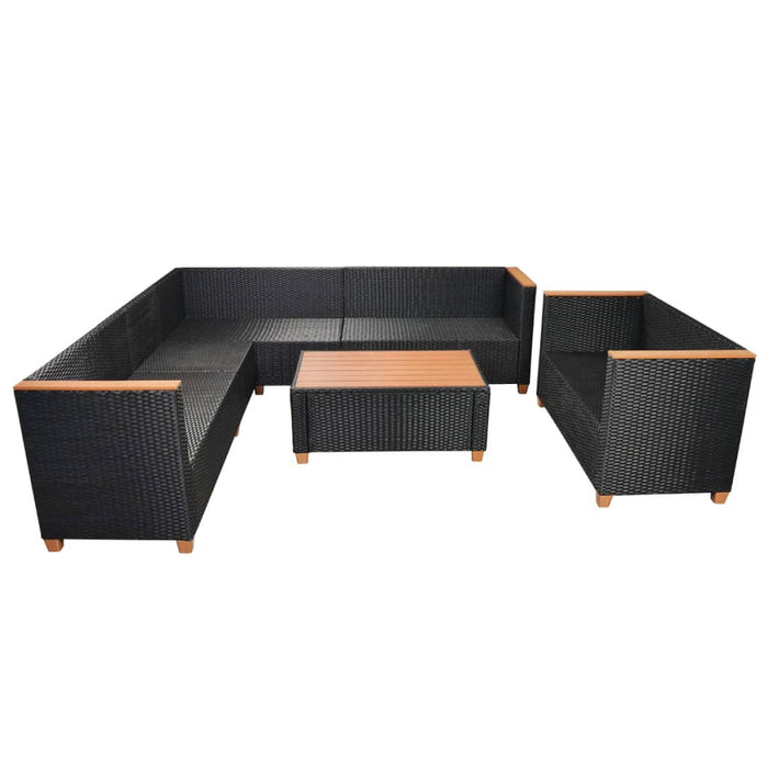 6-tlg. Garten-Lounge-Set mit Auflagen Poly Rattan Schwarz
