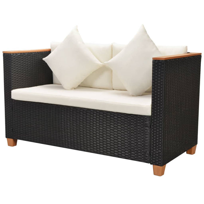 6-tlg. Garten-Lounge-Set mit Auflagen Poly Rattan Schwarz
