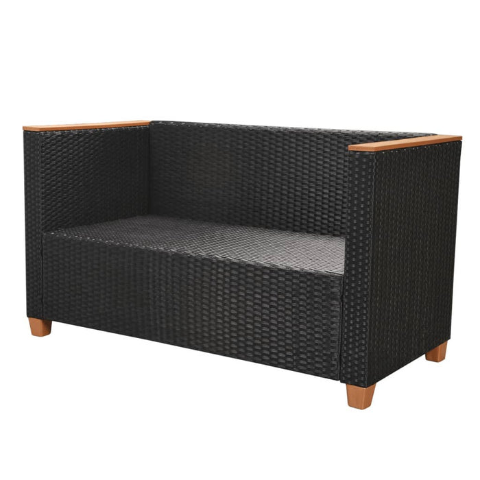 6-tlg. Garten-Lounge-Set mit Auflagen Poly Rattan Schwarz