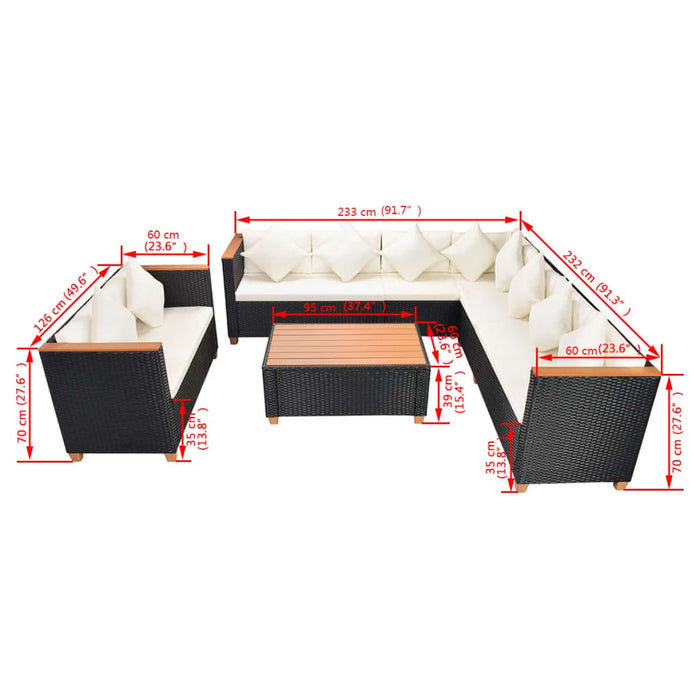 6-tlg. Garten-Lounge-Set mit Auflagen Poly Rattan Schwarz