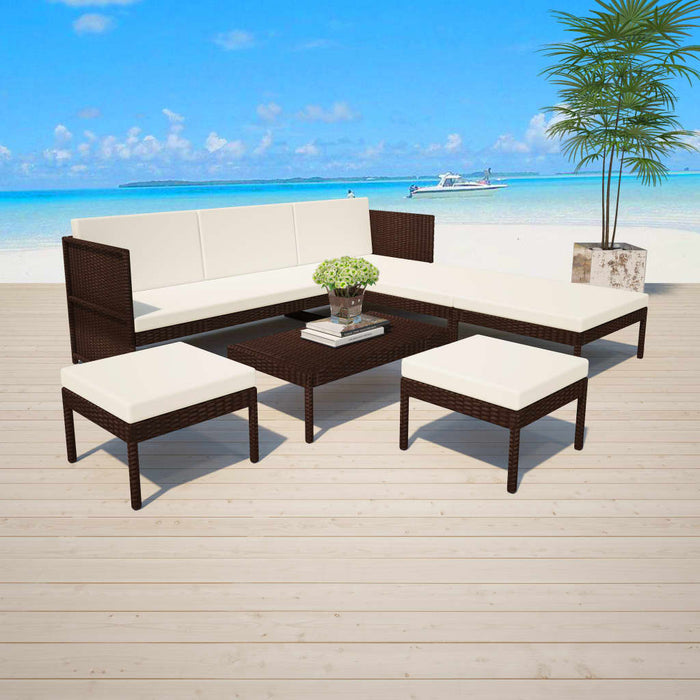 6 pcs. Garden lounge set with cushions poly rattan brown