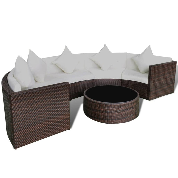6-tlg. Garten-Lounge-Set mit Auflagen Poly Rattan Braun