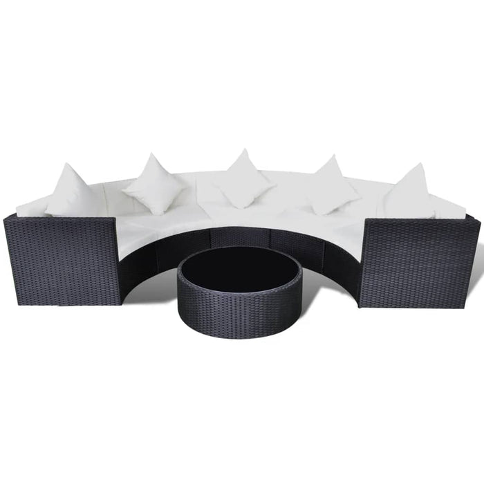 6-tlg. Garten-Lounge-Set mit Auflagen Poly Rattan Schwarz