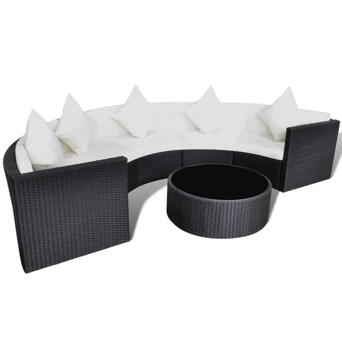 6-tlg. Garten-Lounge-Set mit Auflagen Poly Rattan Schwarz