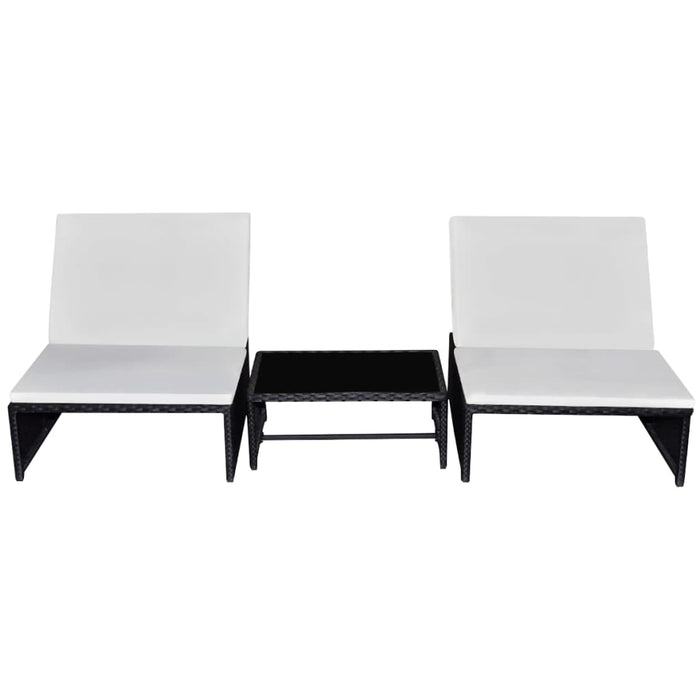 Sonnenliegen 2 Stk. mit Tisch Poly Rattan Schwarz