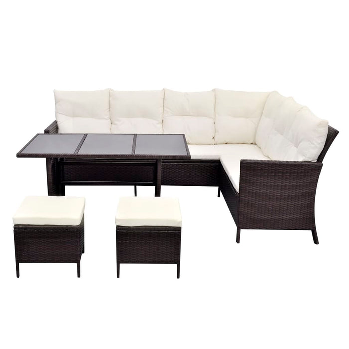 4 pcs. Garden lounge set with cushions poly rattan brown