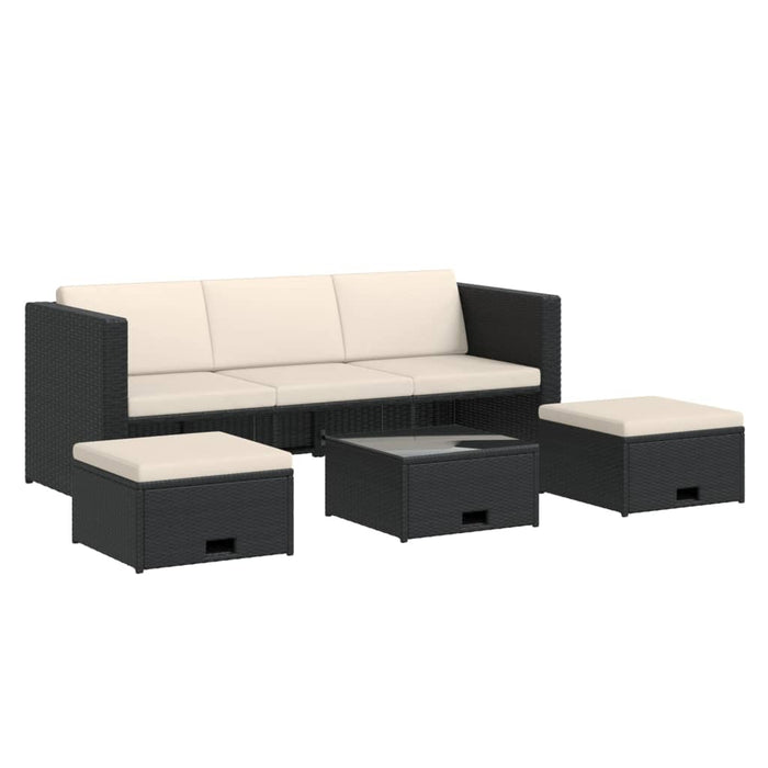 4 pcs. Garden lounge set with cushions poly rattan black