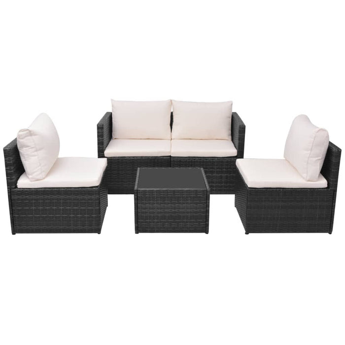 5 pcs. Garden lounge set with cushions poly rattan black