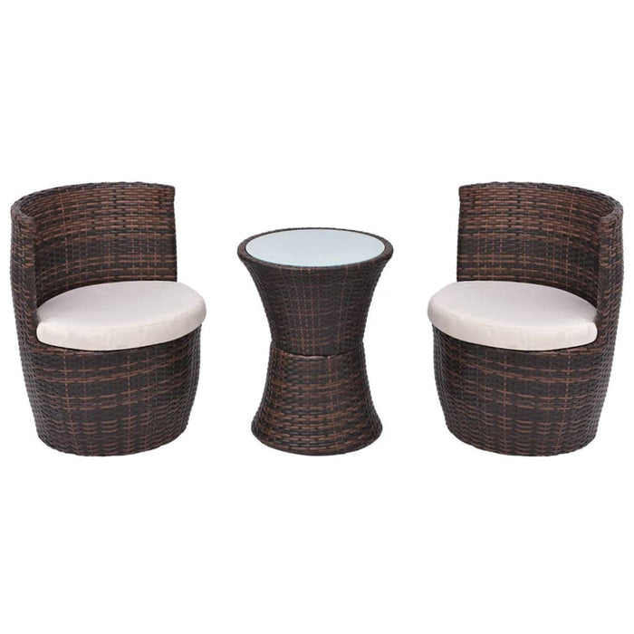3-tlg. Bistro-Set mit Auflagen Poly Rattan Braun