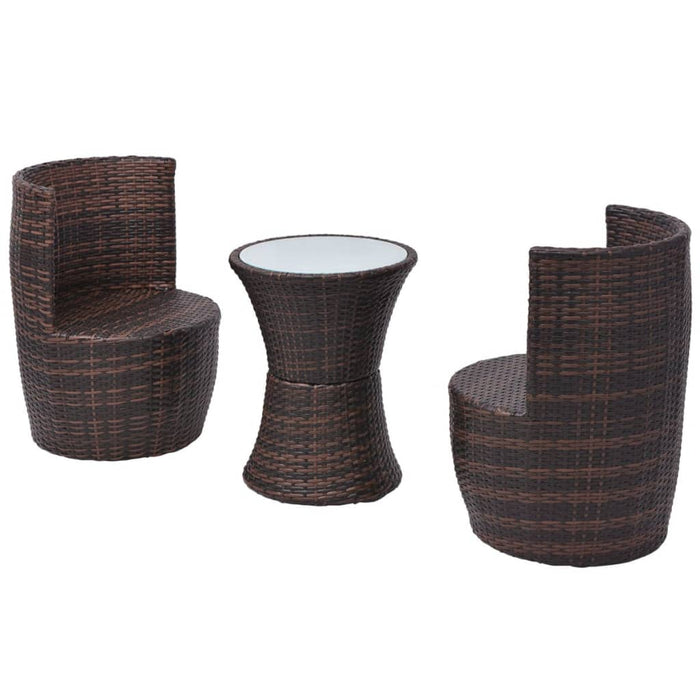 3-tlg. Bistro-Set mit Auflagen Poly Rattan Braun