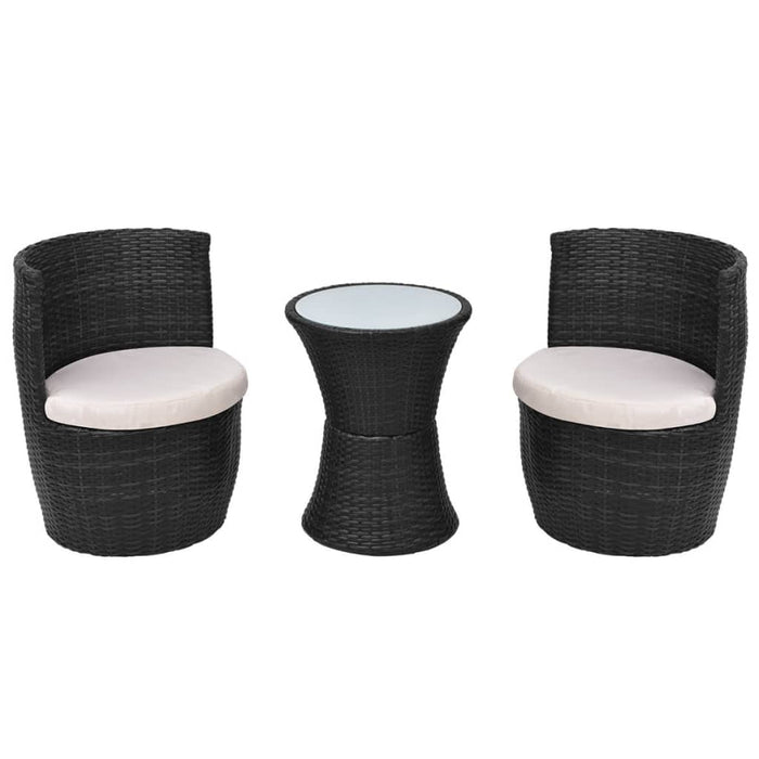 3-tlg. Bistro-Set mit Auflagen Poly Rattan Schwarz