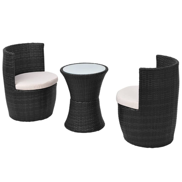 3-tlg. Bistro-Set mit Auflagen Poly Rattan Schwarz