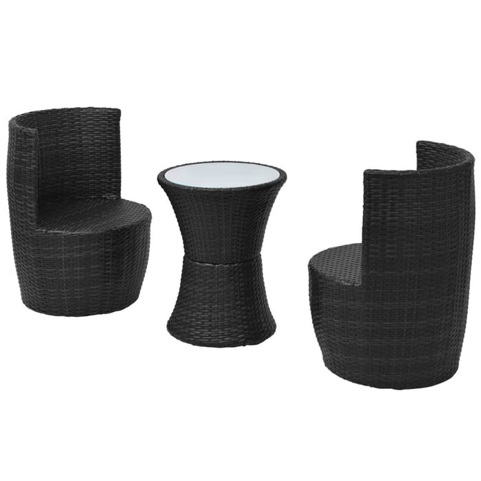 3-tlg. Bistro-Set mit Auflagen Poly Rattan Schwarz