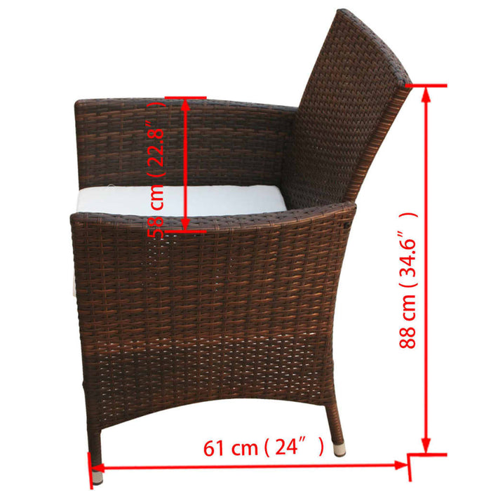 7 pcs. Garden dining group with cushions poly rattan brown