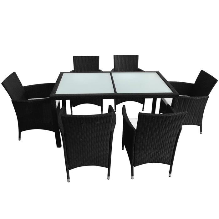 7 pcs. Garden dining group with cushions poly rattan black