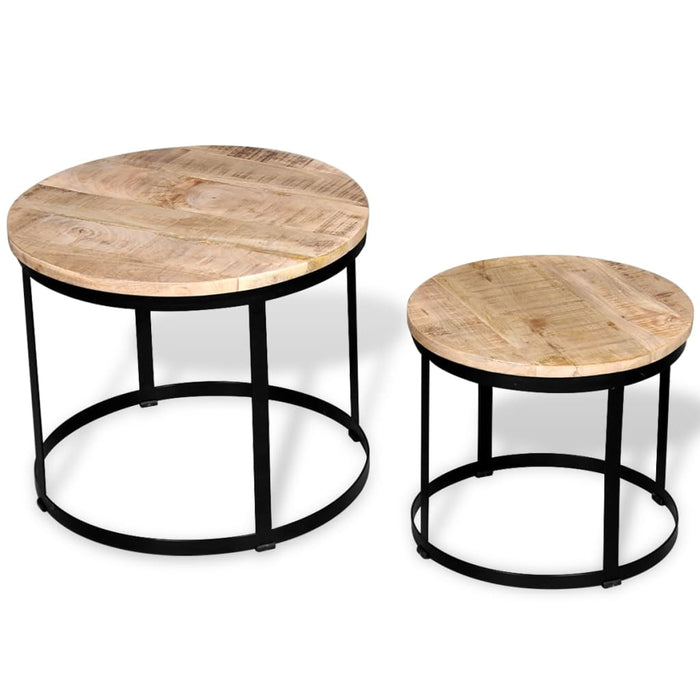 Two-piece coffee table set rough mango wood round 40cm/50cm