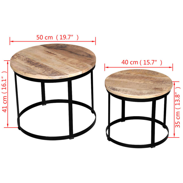 Two-piece coffee table set rough mango wood round 40cm/50cm