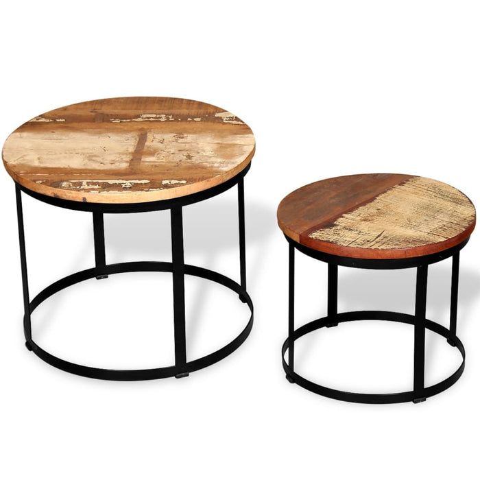 2 pcs. Coffee table set reclaimed solid wood round 40cm/50cm