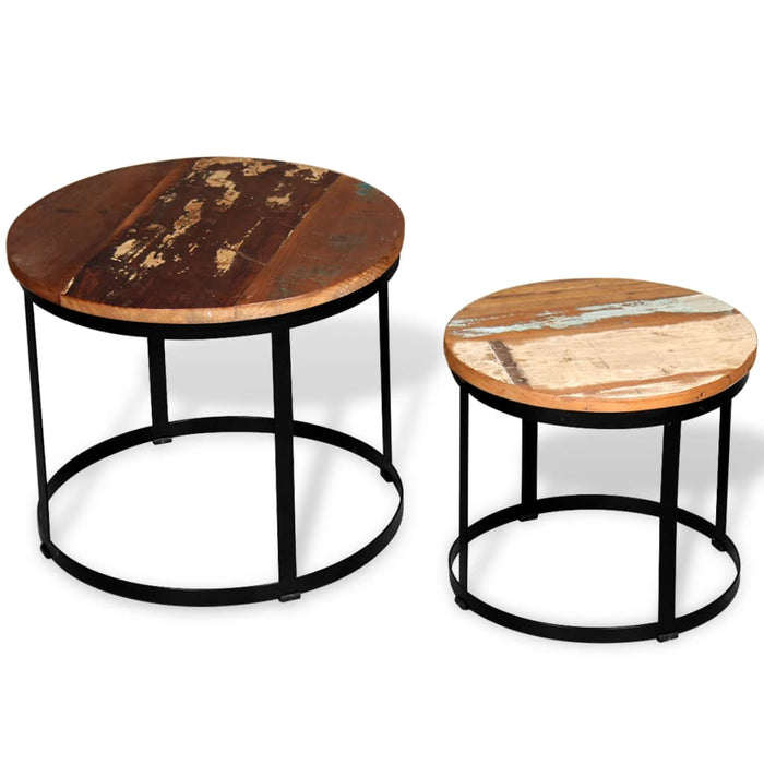 2 pcs. Coffee table set reclaimed solid wood round 40cm/50cm