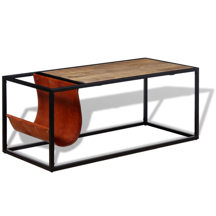 Coffee table with magazine holder made of real leather 110 x 50 x 45 cm