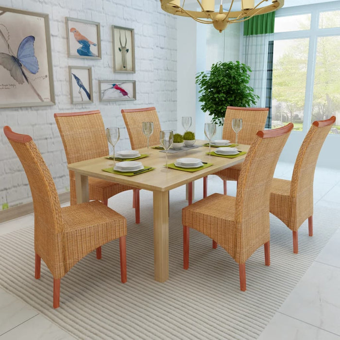 Dining room chairs 6 pcs. Natural rattan brown