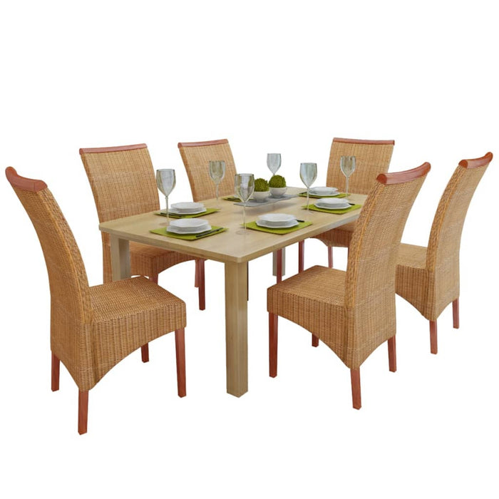 Dining room chairs 6 pcs. Natural rattan brown