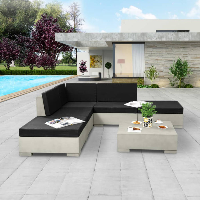 6-tlg. Garten-Lounge-Set mit Auflagen Beton Grau