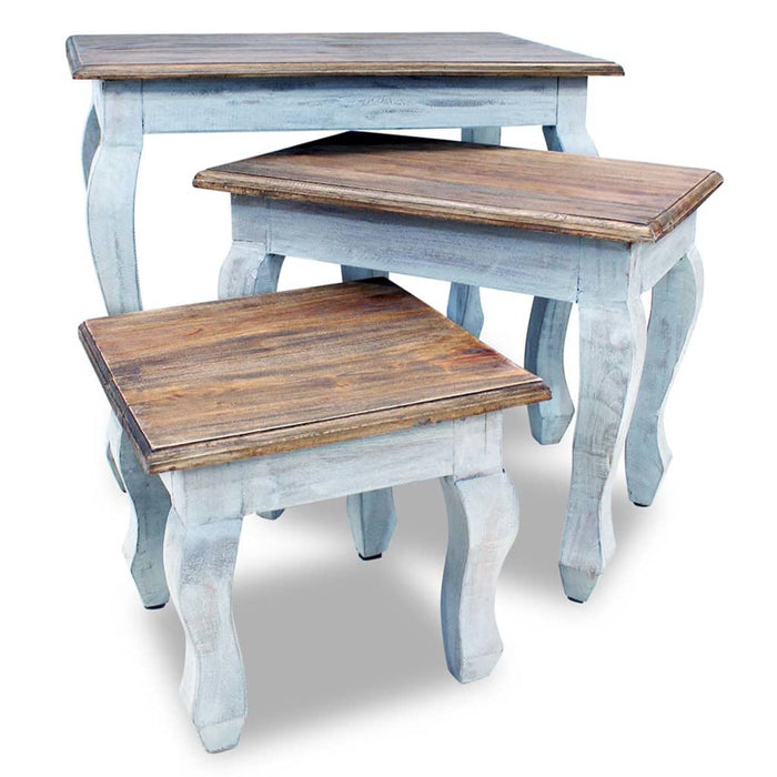 Side tables set of 3 reclaimed solid wood