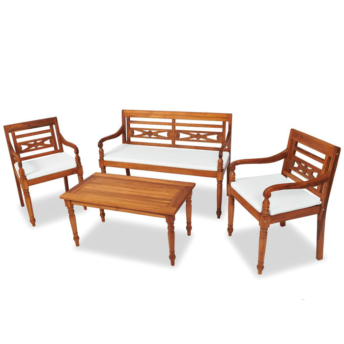 4 pcs. Garden lounge set with cushions made of solid teak wood