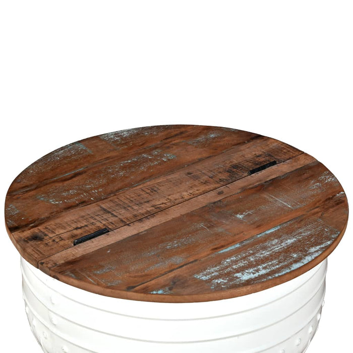 Coffee table reclaimed wood solid white drum shape