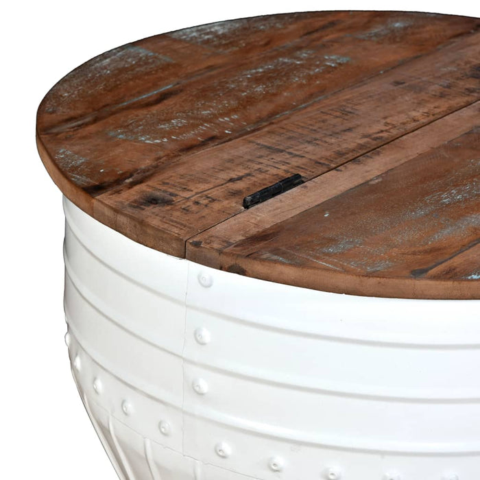Coffee table reclaimed wood solid white drum shape