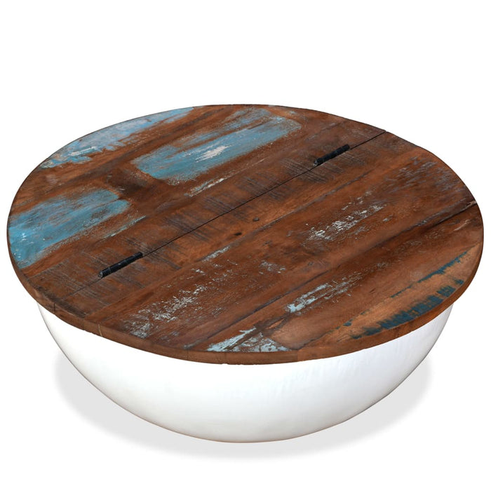 Coffee table reclaimed wood solid white bowl shape