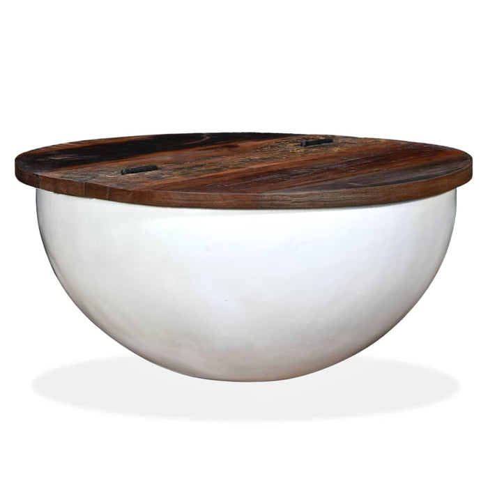 Coffee table reclaimed wood solid white bowl shape