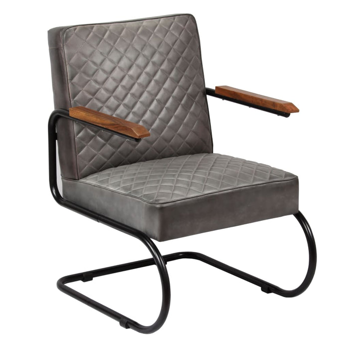 Armchair real leather gray