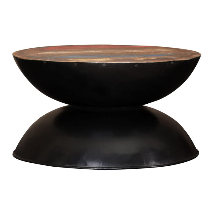 Coffee table solid old wood black base 60x60x33 cm