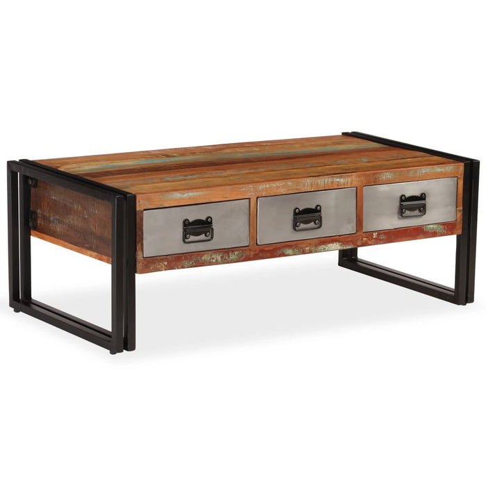 Coffee table with 3 drawers reclaimed solid wood 100x50x35 cm