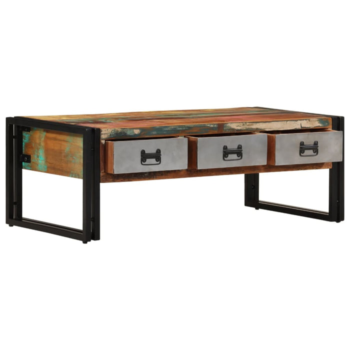 Coffee table with 3 drawers reclaimed solid wood 100x50x35 cm