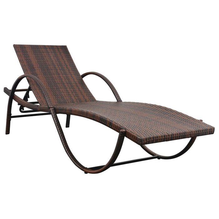 Sun loungers 2 pieces with table poly rattan brown