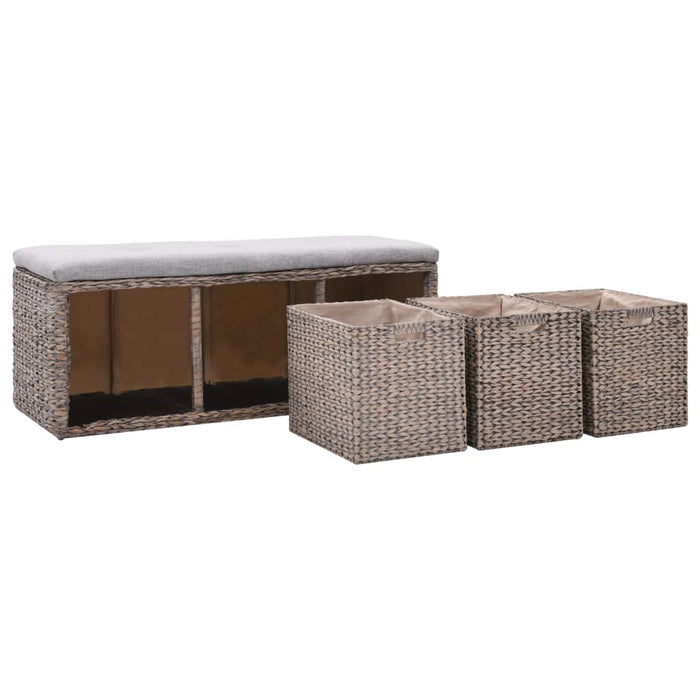Bench with 3 seagrass baskets 105×40×42 cm gray