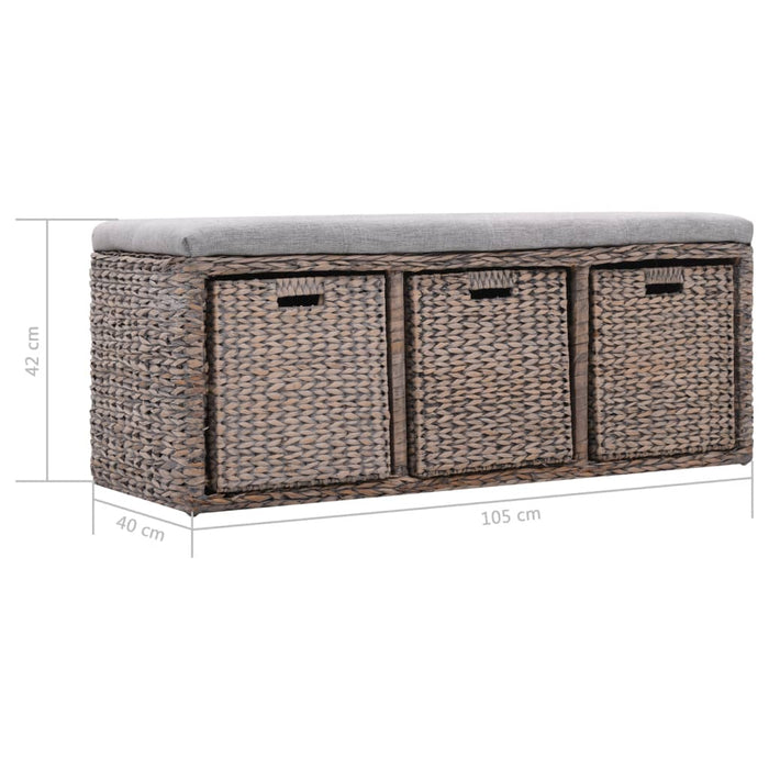 Bench with 3 seagrass baskets 105×40×42 cm gray
