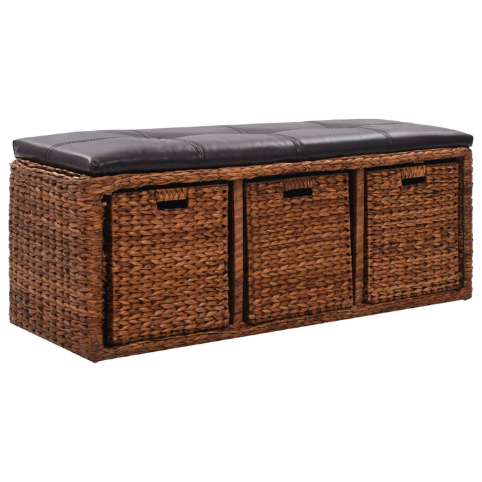 Bench with 3 seagrass baskets 105×40×42 cm brown