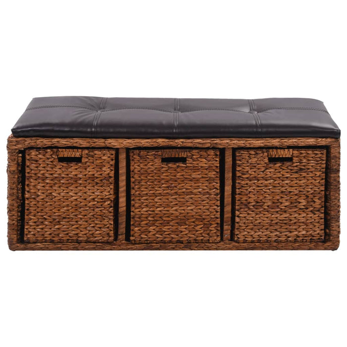 Bench with 3 seagrass baskets 105×40×42 cm brown