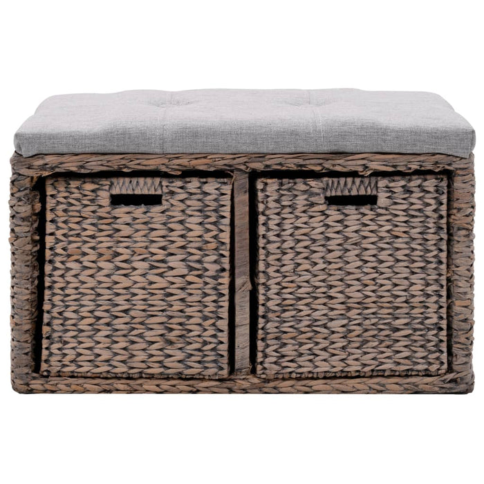 Bench with 2 seagrass baskets 71 x 40 x 42 cm grey