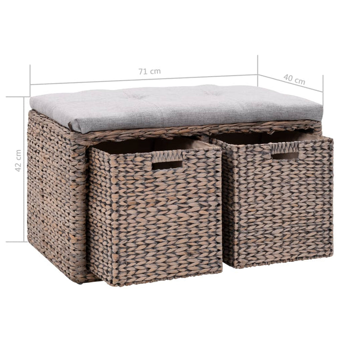 Bench with 2 seagrass baskets 71 x 40 x 42 cm grey