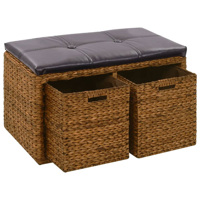 Bench with 2 seagrass baskets 71×40×42 cm brown