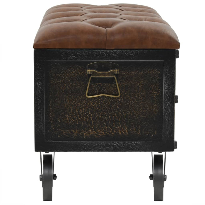 Storage bench solid wood faux leather 80.5x41x50 cm