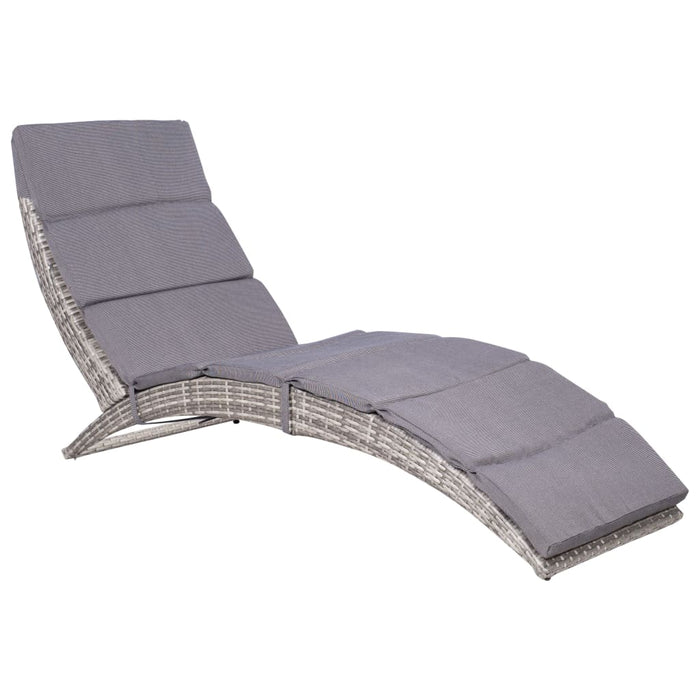 Sun lounger with cushion foldable poly rattan gray