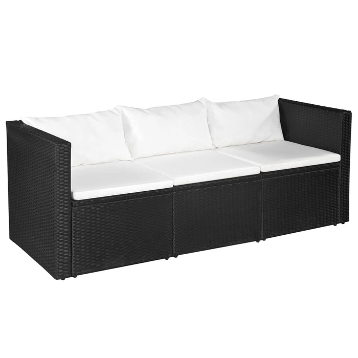 3-tlg. Garten-Lounge-Set Poly Rattan Schwarz und Weiß