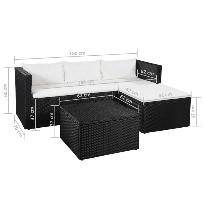 3-tlg. Garten-Lounge-Set Poly Rattan Schwarz und Weiß